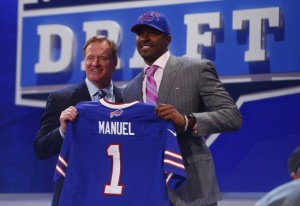 Surprising first round pick EJ Manuel with Roger Goodell after being drafted by the Buffalo Bills. Photo Credit: bloguin.com  