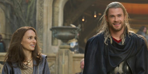 Chris Hemsworth as the God of Thunder, Thor. Alongside him, the beautiful Natalie Portman as Jane Foster. Man, she sure is gorgeous...  Photo Credit: cinemablend.com